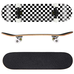 San Qing Trucos estándar Skateboard Complete 31"Blanco y Negro Patrón a Cuadros 7 Capas Cubiertas de Arce Doble Patada Concave Skate Board,No.2 características