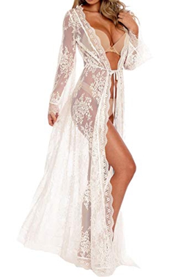 YouKD Cárdigan de Encaje para Mujer Vestido Transparente Vestido Largo de Playa Kimono Boho Vestidos de Encubrimiento