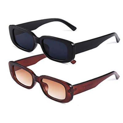 Long Keeper Gafas de sol rectangulares Protección UV400 Gafas de conducción retro para mujer (Negro+Marrón)