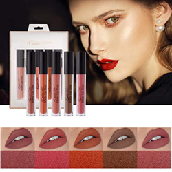 Mimore Líquido Pintalabios Traje,kit de maquillaje de Glaseado de labios aterciopelado de 5 colores Impermeable Duradero Brillo de labios Taza antiadh en oferta