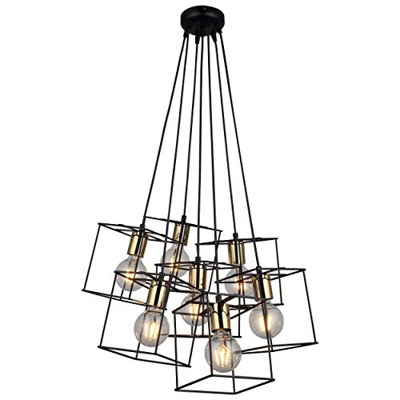 Homemania 1523-83-07 Lámpara de techo Mako Negro, Oro Metal, 55 x 55 x 117 cm, 7 x E27, 40 W