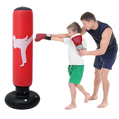 Taekwondo - Saco de boxeo de tierra de 160 cm, saco de arena hinchable para fitness Independiente, para entrenamiento adultos y niños (rojo)