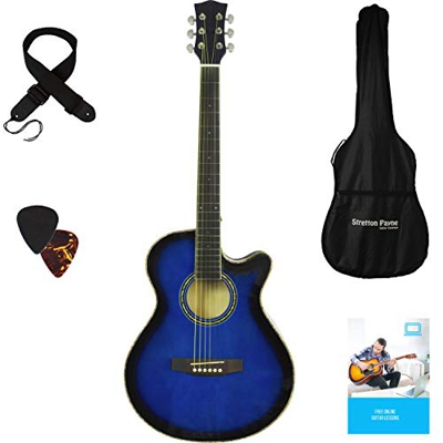 Stretton Payne Grand Auditorium Paquete de guitarra acústica de tamaño completo para adultos, 106 cm, G40 Blue Burst