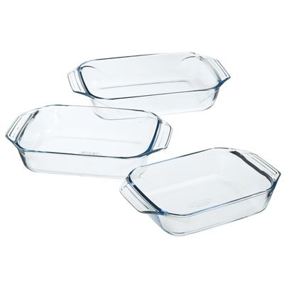 Conjunto fuentes horno Pyrex , 3 pzas rectangulares vidrio 912S734/6143