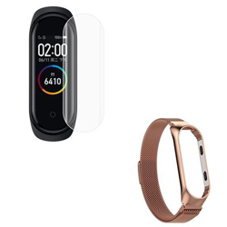 Kit Pulsera Milanese Loop Cierre Magnético + Película Protectora Pantalla Gel Full Cover Xiaomi Mi Band 4 oro Rosa en oferta