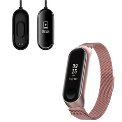 Kit Pulsera Milanese Loop Cierre Magnético + Cargador Usb Charger Xiaomi Mi Band 4 Rosa en oferta