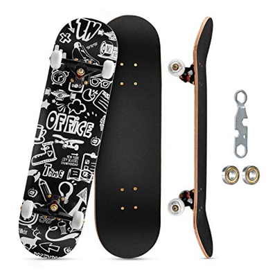 KOVEBBLE Longboard profesional estándar completo de 81 x 20 cm para niños, adolescentes y adultos, regalo de 7 capas de arce canadiense doble patada c