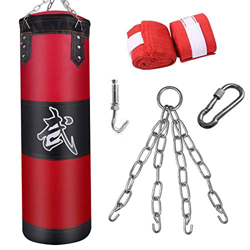 Saco de Boxeo Pesado con Cadena de Acero, Gancho de Extensión, Vendas de Boxeo y Hebilla de Seguridad, Duradero Bolso De Boxeo Non Relleno para Colgar precio