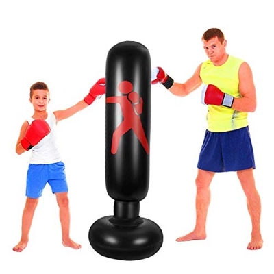 FOYOCER Saco de Boxeo Hinchable de Niños Saco de Arena Inflable de Pie para Practicar Karate MMA Bolsa de Boxeo Fitness para Nniños 61”(Bomba de Aire 