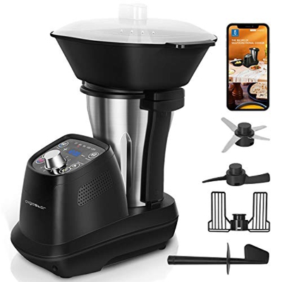 Aigostar Power Cook - Robot de cocina multifunción, 1200W, 12 programas, 36 recetas electrónicas, 6 velocidades, jarra de acero inoxidable de 1,75L ap