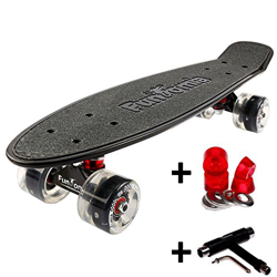 FunTomia® Mini Board monopatín Skateboard 57cm - Big Wheel 65mmx45mm (80A) - Rodamiento ABEC-11 (Negro - con LED Rollo + T-Tool) en oferta