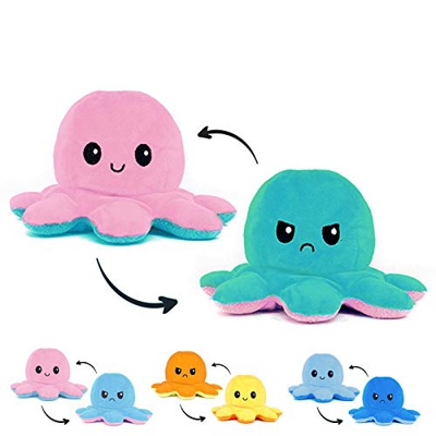 Pulpo Reversible Peluche Dos Caras Suavecito Regalo para niños [20 x 10 x 20 cm] UNA Unidad (Rosa-Menta)