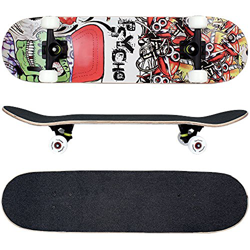 FunTomia® Skateboard monopatín rodamientos Mach1® y Rodillos de dureza 100A - Hecho con 7 Capas de Madera 100% Arce Canadiense (Psycho/cráneo) precio