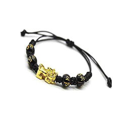 WINFCOY Pulsera de Feng Shui Pixiu, Cuerda Trenzada Hecha a Mano Ajustable de obsidiana Negra, Cuentas de Amuleto de Mantra Chino atraen Dinero de la  en oferta