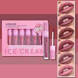 Mimore 6 piezas/Traje Lápiz labial mate Kit de lápiz labial suave y aterciopelado Duradero Colores atractivos Traje de Maquillaje Brillo de labios dif características