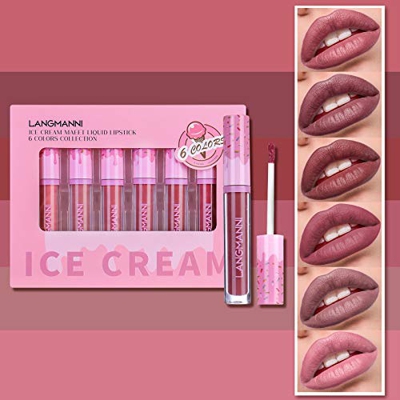 Mimore 6 piezas/Traje Lápiz labial mate Kit de lápiz labial suave y aterciopelado Duradero Colores atractivos Traje de Maquillaje Brillo de labios dif