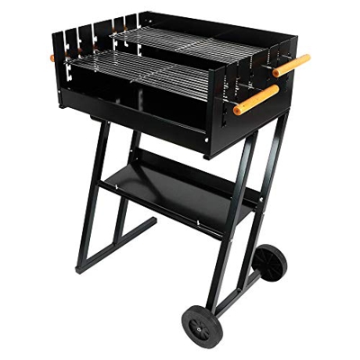 Cikonielf Parrilla de Carbón Ajustable 90.5 x 73 x 46 cm, Barbacoa de Acero con Ruedas y Estante, Barbacoa de BBQ para Camping, Picnic, Jardín