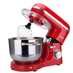 Arebos - Robot de cocina 1500 W con cuenco de acero inoxidable de 6 l, varillas, gancho para amasar, batidor y protección contra salpicaduras, 6 veloc características