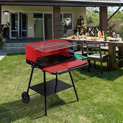 Barbacoa de BBQ, Parrilla de Carbón de Acero Inoxidable, Barbacoa de Exterior Parrilla con Ruedas para Camping, Picnic, Fiesta 60 x 56 x 77cm