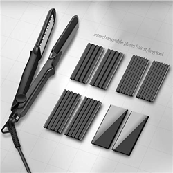 Rizador Professional 4-in - 1 Hair Straightener Crimper Ceramic Hair Curler Styler Interchangeable Plate Corrugated Hair Flat Iron 38 precio