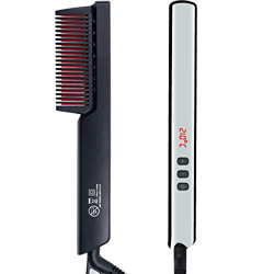 Hiveseen Peine Alisador Barba, Cepillo Alisador de Pelo Ionico 2 in 1, Pantalla LED, PTC Cerámica Calefacción en 30s, Anti-quemaduras, 6 Temperaturas  en oferta