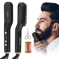 Luckyfine - Plancha alisadora para barba con temperatura ajustable, con hilo de rotación de 360 grados, portátil y ligero, peine alisador para barba p precio