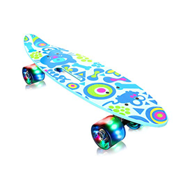 EiDevo Skateboard Plástico Retro Completo,Monopatín Completo Penny Board con 4 LED PU Ruedas,Mini Cruiser Skateboard con All-in-One Skate T-Tool,Skate en oferta