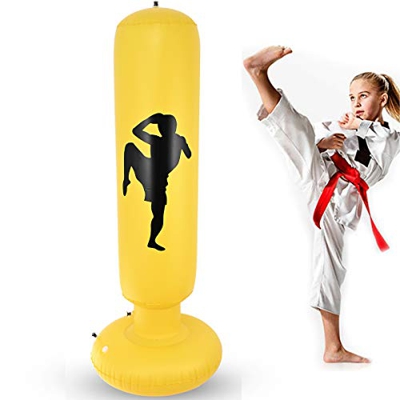 Nabance Saco de Boxeo Hinchable, 150cm Saco de Boxeo Inflable con Columna de Boxeo y Base Gruesa para niños, PVC Fitness Boxeo Inflable Saco de Arena 