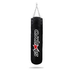 Starpro Saco de Boxeo con Cadena (Lleno) | Cuero de Vinilo | Negro | para Boxeo Muay Thai MMA Kickboxing Karate & Taekwondo Training | 3 pies 4 pies 6 características