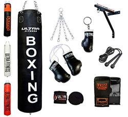 ULTRA FITNESS Boxing 4ft 5ft Filled Heavy Punch Bags Set Guantes Mitt con Soporte de Pared, Negro, 4ft características