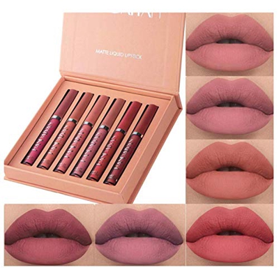 qingyin Juego De Lápiz Labial Mate - 6 Colores Lápiz Labial Líquido Sexy Impermeable Lápiz Labial Impermeable De Larga Duración, Taza Antiadherente Qu