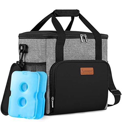 arteesol 17L Bolsa de Almuerzo con Aislamiento Plegable, Bolsa termica Comida, para Mantener los Alimentos Calientes/Frio(Gris,con 2 Paquetes de Hielo