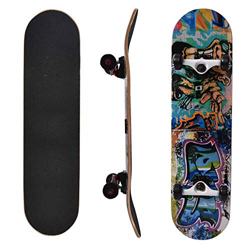 Patinetas, 4 Ruedas Adultos 8 Capas Maple Wood Skateboard Longboard con patrón de Graffiti para Deportes Extremos y al Aire Libre precio