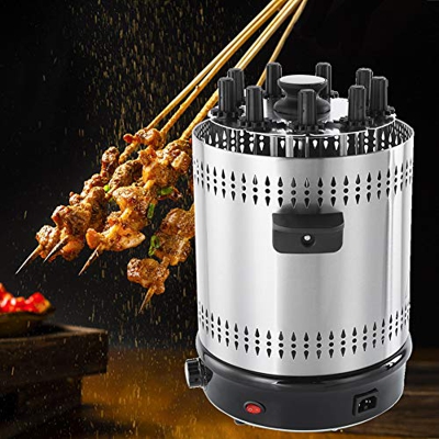 Parrilla de Barbacoa Vertical Giratoria, Parrilla de Barbacoa Eléctrica Multifuncional con Temporizador para Shish Kebab, Tacos, Verduras, Carnes y Pe