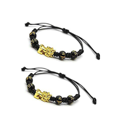 WINFCOY Pulsera de Feng Shui Pixiu, Cuerda Trenzada Hecha a Mano Ajustable de obsidiana Negra, Cuentas de Amuleto de Mantra Chino atraen Dinero de la  en oferta