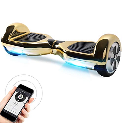 Windgoo N1 Overboard Hoverboard, 6.5 Pulgadas 250W 2WD Glyboard, Actualiza con Luz LED, Regalo para Niño Adulto (Gold-Bluetooth)