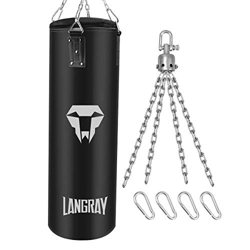 LangRay Saco de Boxeo de Piel, Sacos Pesados de Boxeo sin Relleno con Kit de Montaje Giratorio para Adolescentes y Adultos, 100 cm Negro características