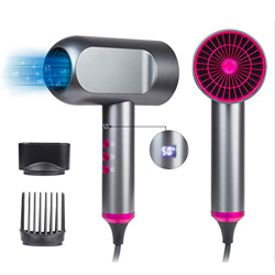 Secador de pelo iónico, apagado por inducción, silencioso, 5 velocidades, 5 ajustes de temperatura, secado rápido, pantalla digital LED, secador de pe en oferta