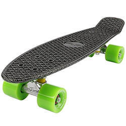 FunTomia Mini Board monopatín Skateboard 57cm - con o sin LED Ruedas - Wheel 59mmx45mm (82A) - Rodamiento ABEC-11 (Mirada de Carbono/Verde - sin LED) características