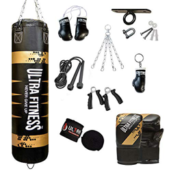 ULTRA FITNESS Juego de sacos de boxeo con guantes de entrenamiento, cadena de acero y gancho de techo (120 x 30 cm) en oferta