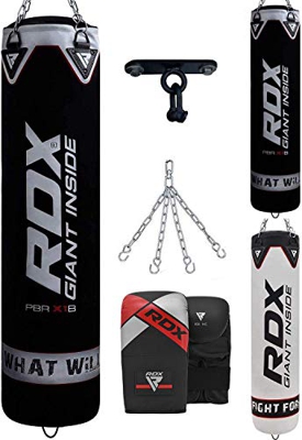 RDX Saco de Boxeo y Guantes para Entrenamiento, Relleno Bolsa de Boxeo con Soporte Techo, Cadena para Muay Thai, MMA, Sparring, Kick Boxing, 4ft 5ft 4