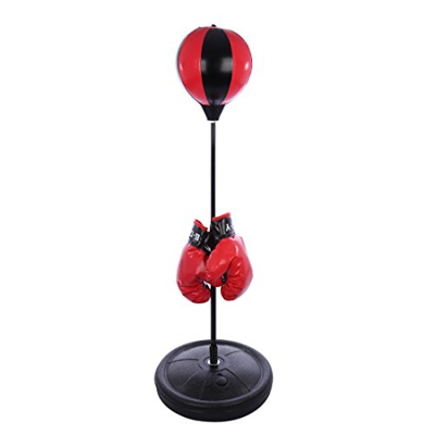 ALLESOK Saco de Boxeo para Niños, Color Rojo y Negro, Ajustable hasta 110cm de Altura