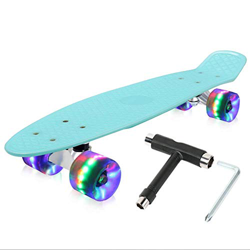 Monopatín completo Mini 55.88 cm x 15.24 cm Retro Skateboard para niños, adolescentes y adultos, ruedas con luz LED (azul claro) características