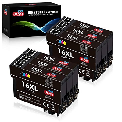 JIMIGO 16 XL Alta Capacidad Cartuchos de Tinta para Epson 16 16XL, 6 Negro Compatible con Epson WorkForce WF-2510 WF-2520 WF-2530 WF-2540 WF-2630 WF-2