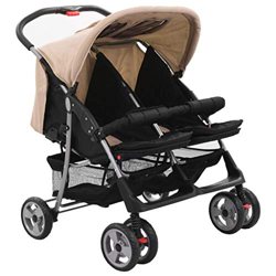 Festnight Cochecito Bebe Cochecito para Gemelos de Acero Gris Taupe y Negro 93 X 68 X 103 Cm en oferta