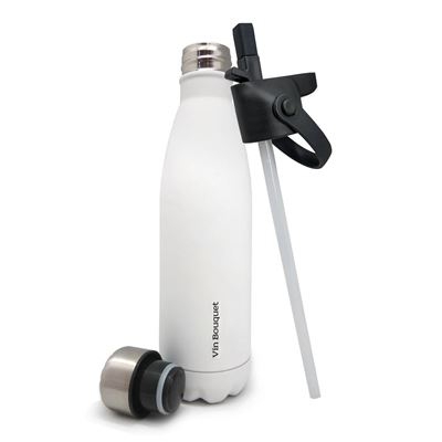 Termo Nerthus 500ml, Blanca, Acero Inoxidable, Tapon Pajita