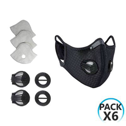 Pack 6 Mascarillas Reutilizables con Doble Válvula Negro + Kit Recambios 36 Filtros y 24 Válvulas O91 características