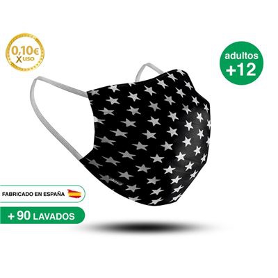 Mascarilla reutilizable adulto +12 años ESTRELLAS NEGRAS