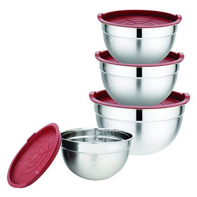 Set de 4 Boles de cocina de Acero Inoxidable con Tapa de Silicona