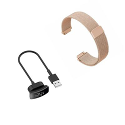 Kit Pulsera Milanese Loop Cierre Magnético + Cargador Usb Charger Fitbit Inspire Rosa en oferta